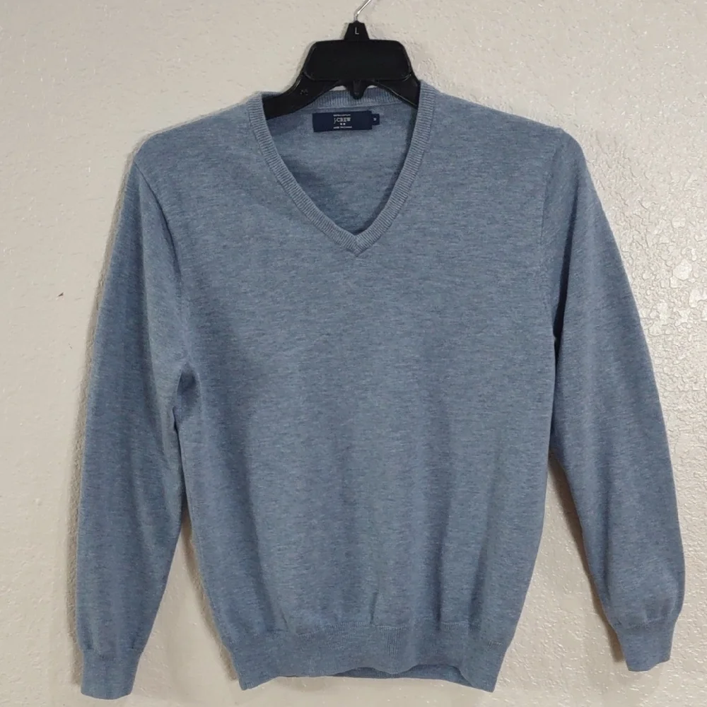 J.CREW 100%Cotton Men's Blue V-Neck Sweater